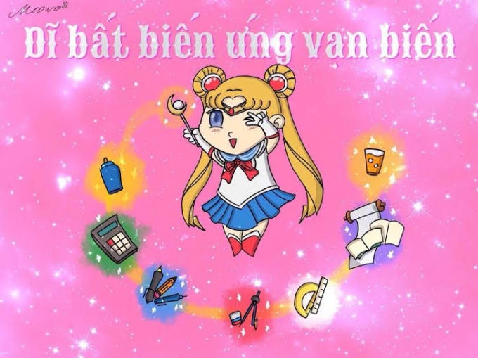 Cuối cùng, nhân vật Sailor Moon(Thủy thủ mặt trăng) với mái tóc vàng quen thuộc, cô ấy thiên biến vạn hóa rất ấn tượng với đủ mọi phép thuật . Đây cũng là thông điệp mà BTC Phút cuối nhắn gửi mong sinh viên K32 sẽ “Dĩ bất biến ứng vạn biến” cố gắng dùng hết khả năng của mình để hoàn thành kì thi thật tốt.