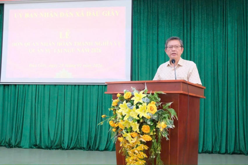 Ông Mai Văn Hiền - Chủ tịch UBND xã Dầu Giây phát biểu tại chương trình.