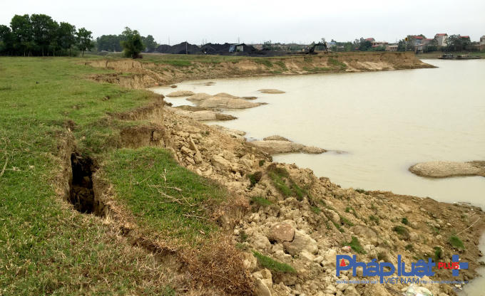 Nếu không có biện pháp ngăn chặn tình trạng hút trộm cát sỏi tại sông Cầu thì nguy cơ vỡ tuyến đê bao của 2 xã Tân Hưng và Trung Giã là rất cao.