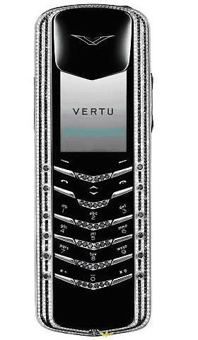Điện thoại Vertu Signature bằng vàng được trang trí bởi 644 viên kim cương trắng và 428 viên kim cương đen.