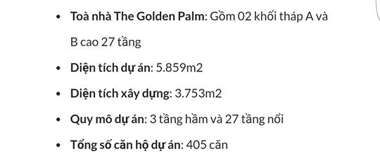 Thông tin được công bố trên Website của dự án The Golden Palm.