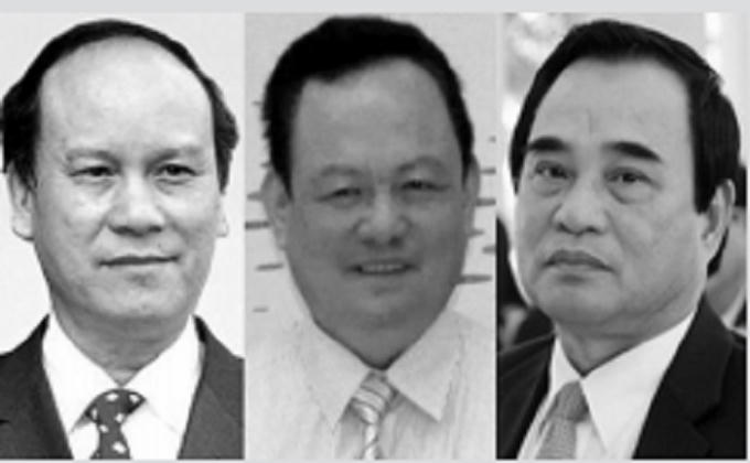 Các bị can (từ trái qua) Trần Văn Minh, Nguyễn Điểu, Văn Hữu Chiến.