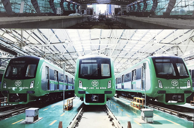 Các đoàn tàu đường sắt trên cao Cát Linh - Hà Đông đã sẵn sàng chờ ngày đi vào hoạt động.
