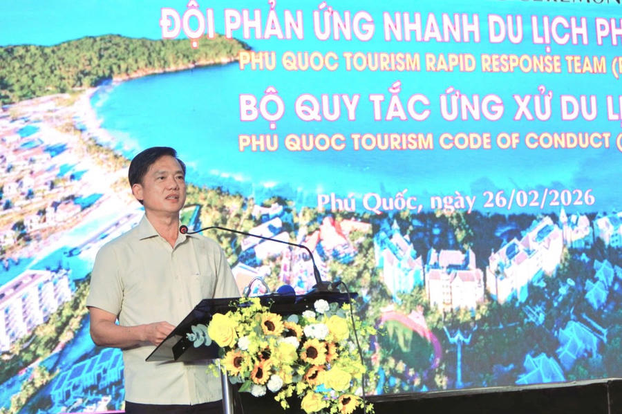 Ông Trần Minh Khoa - Chủ tịch UBND đặc khu Phú Quốc phát biểu tại buổi lễ.