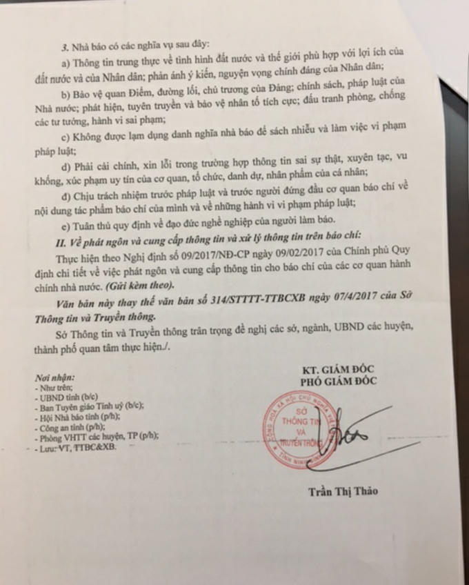 Văn bản số 399 thay thế công văn số 314 của Sở TTTT Ninh Bình.