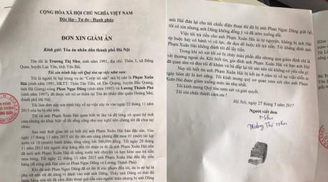 Đơn xin giảm án cho các bị cáo của "bị hại" Trương Thị Nhu.