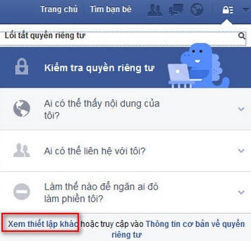 Tích vào biểu tượng "chiếc khóa" tại góc phải màn hình và chọn "Xem thiết lập khác".