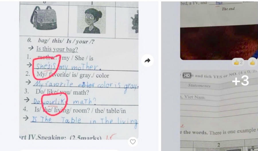 Giáo viên tiếng Anh sửa, thêm nét để bài thi có kết quả sai.