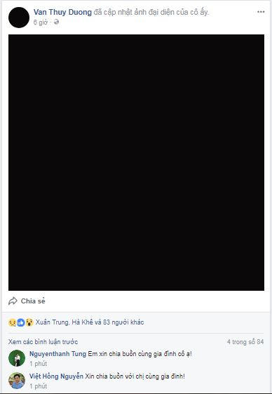 Trên trang facbook cá nhân của cô Văn Thùy Dương đã chuyển sang màu đen.
