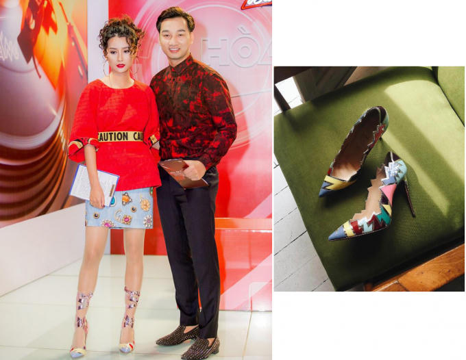 Giày Louboutin 29 triệu mix cùng trang phục Mochino.