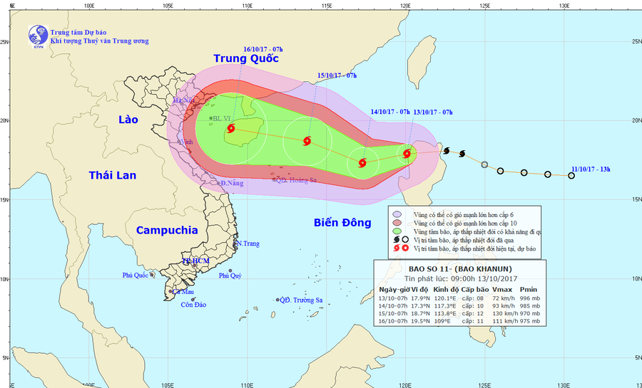 Vị trí, hướng đi của cơn bão số 11. Ảnh: nchmf.gov.vn
