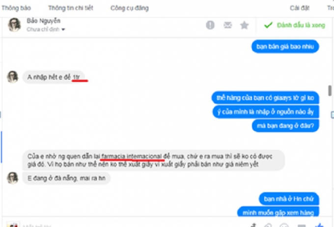 Đối tượng bán Vidatox giả với giá 1 triệu đồng.