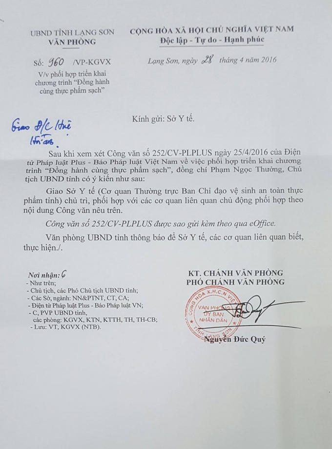 Công văn phúc đáp của UBND tỉnh Lạng Sơn.