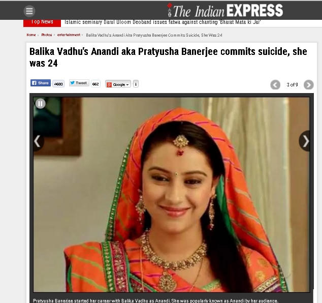 Nữ diễn viên Pratyusha Banerjee qua đời ở tuổi 25.