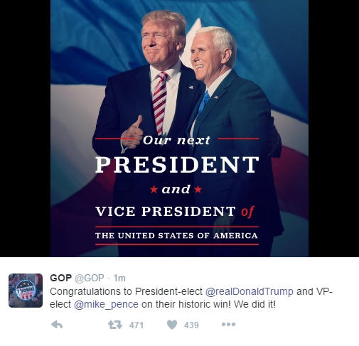 Đảng Cộng hòa chúc mừng chiến thắng của ông Trump. (Ảnh: Twitter)