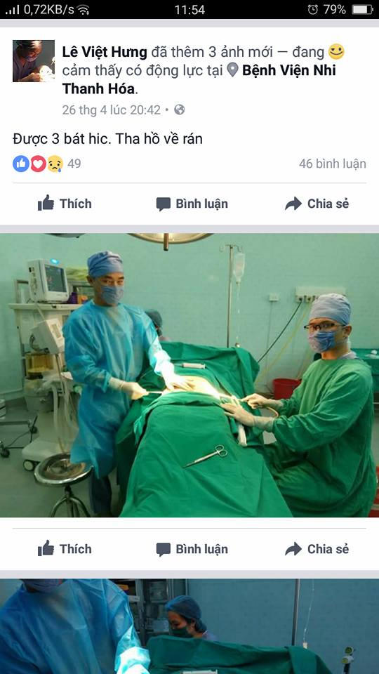 Hình ảnh phẫu thuật thẩm mỹ cho khách hàng tại Bệnh viện Nhi Thanh Hóa được bác sĩ Hưng đưa lên facebook cá nhân.