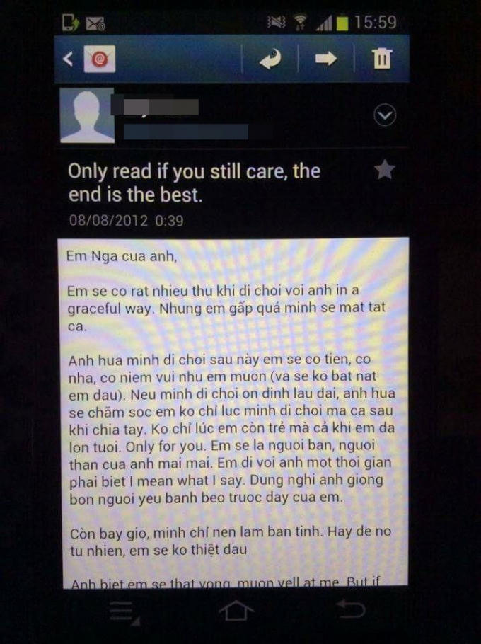 Thư điện tử được cho là của đại gia gửi cho Phương Nga.