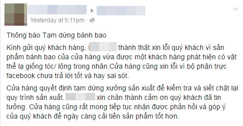 Lời xin lỗi từ chủ cửa hàng.