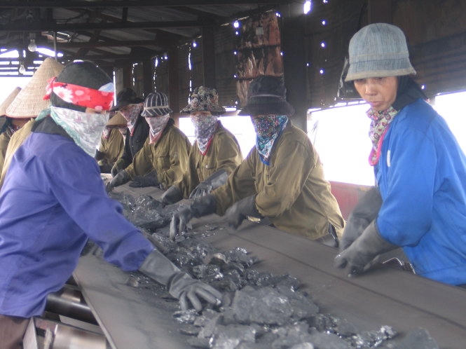 Công nhân phân loại than sau khai thác. (Ảnh: Thanh Hương)