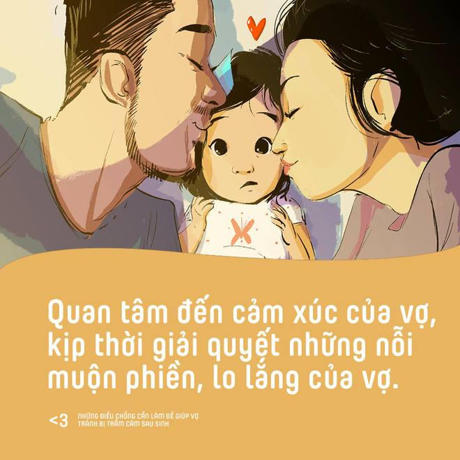 Quan tâm đến cảm xúc của vợ, kịp thời giải quyết những nỗi muộn phiền, lo lắng của vợ.