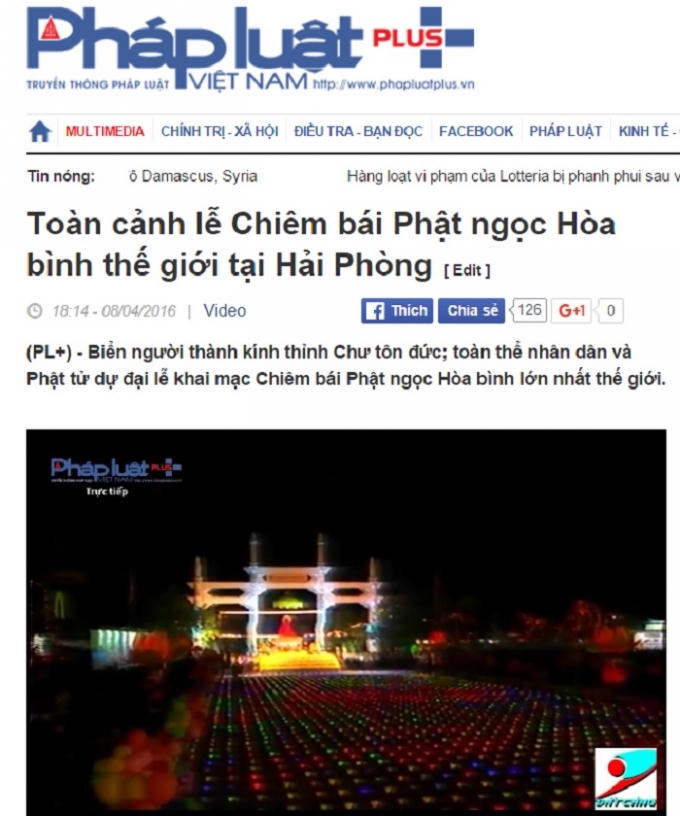 Truyền hình trực tiếp sự kiện lễ Chiêm bái Phật ngọc Hòa bình thế giới tại Hải Phòng.