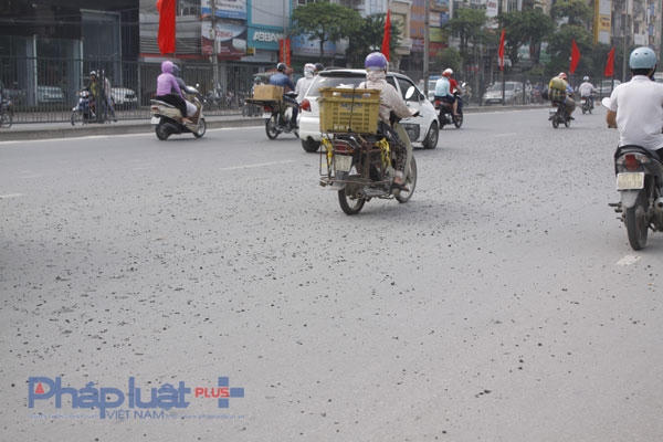 Những viên đá do "hung thần" làm rơi vãi đầy đường.