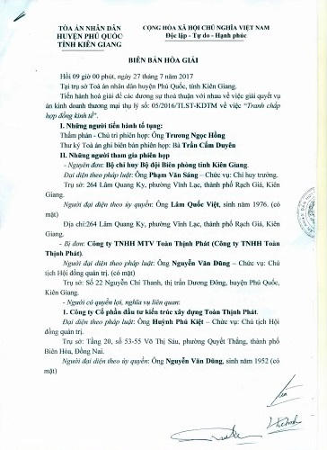 Biên bản hòa giải ngày 27/7/2017