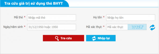 Bước 2. Điền thông tin tra cứu giá trị sử dụng thẻ BHYT (Ảnh minh họa).