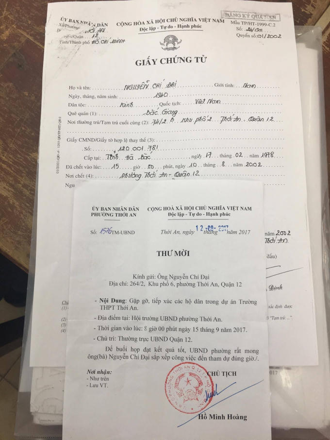 Ông Nguyễn Chí Đại đã chết 15 năm trước vẫn được văn bản thông báo, giấy mời từ chính quyền địa phương.