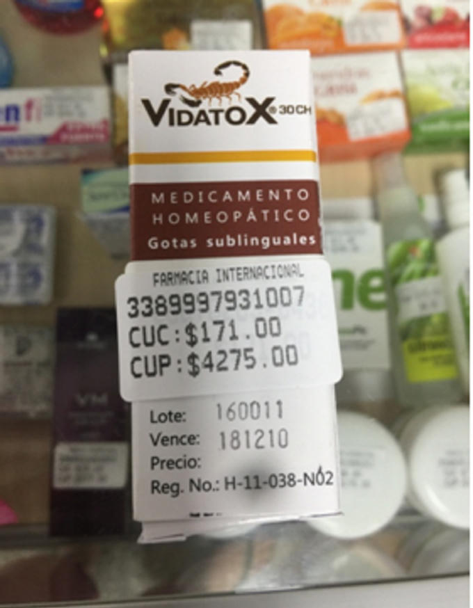 1 lọ Vidatox được niêm yết giá 171 CUC tại Cửa hàng Dược quốc tế.