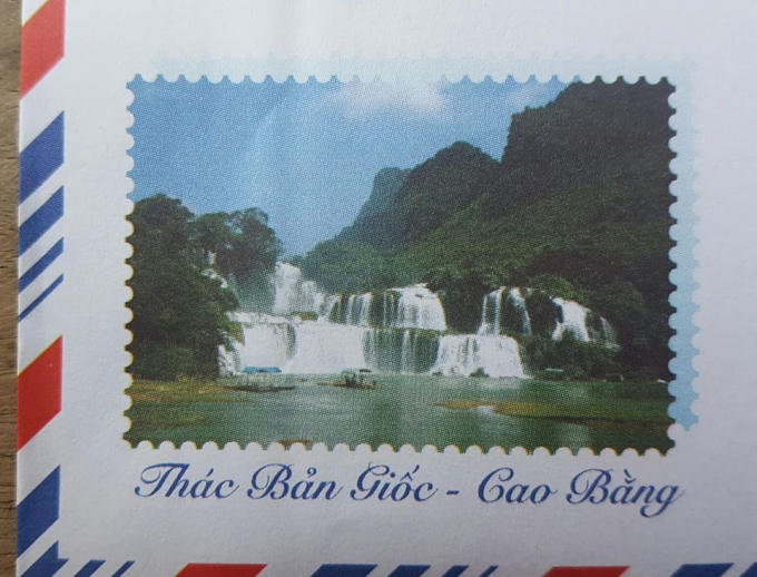 Tác phẩm Thác Bản Giốc được in trên bì thư do Bưu điện tỉnh Cao Bằng phát hành.