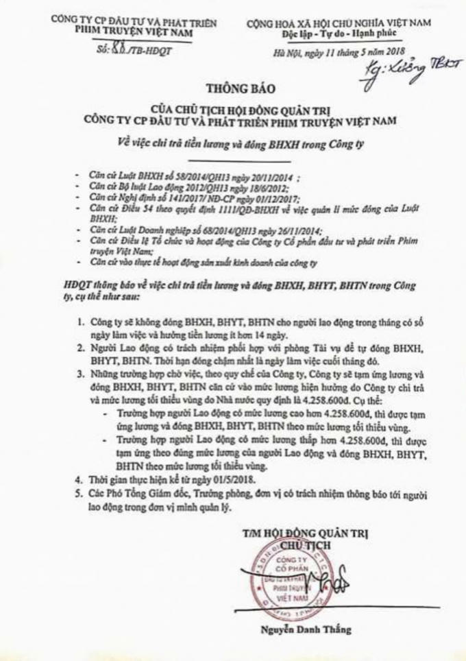 Thông báo gây ảnh hưởng tới chế độ thu nhập của nghệ sĩ điện ảnh.