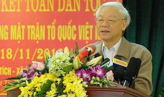 Tổng Bí thư Nguyễn Phú Trọng dự Ngày hội Đại đoàn kết toàn dân tộc tại thôn Phật Tích, xã Phật Tích, huyện Tiên Du, tỉnh Bắc Ninh.