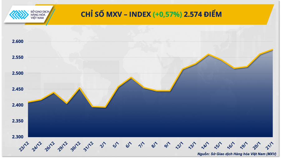 Thị trường hàng hóa nguyên liệu phân hóa, chỉ số MXV-Index tăng 0,6%.