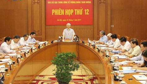 Phiên họp thứ 12 của Ban Chỉ đạo Trung ương về phòng, chống tham nhũng ngày 31/7/2017 tại Hà Nội. (Ảnh: VOV)