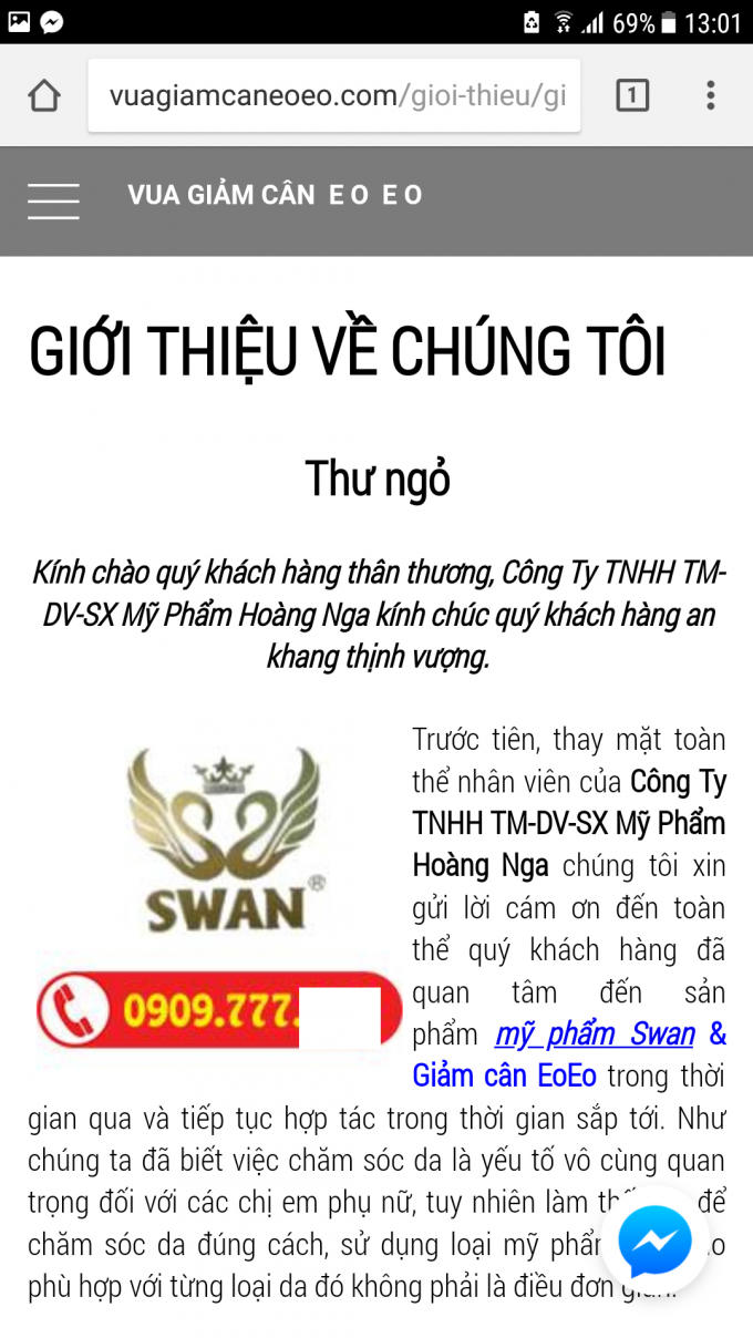 Trang web giới thiệu sản phảm giảm cân EoEo do Công ty Hoàng Nga sản xuất.