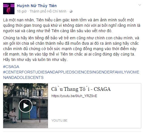 Bài viết được ca sĩ Tiên Tiên chia sẻ trên trang cá nhân của mình.