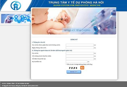 Giao diện website đăng ký tiêm chủng trực tuyến.