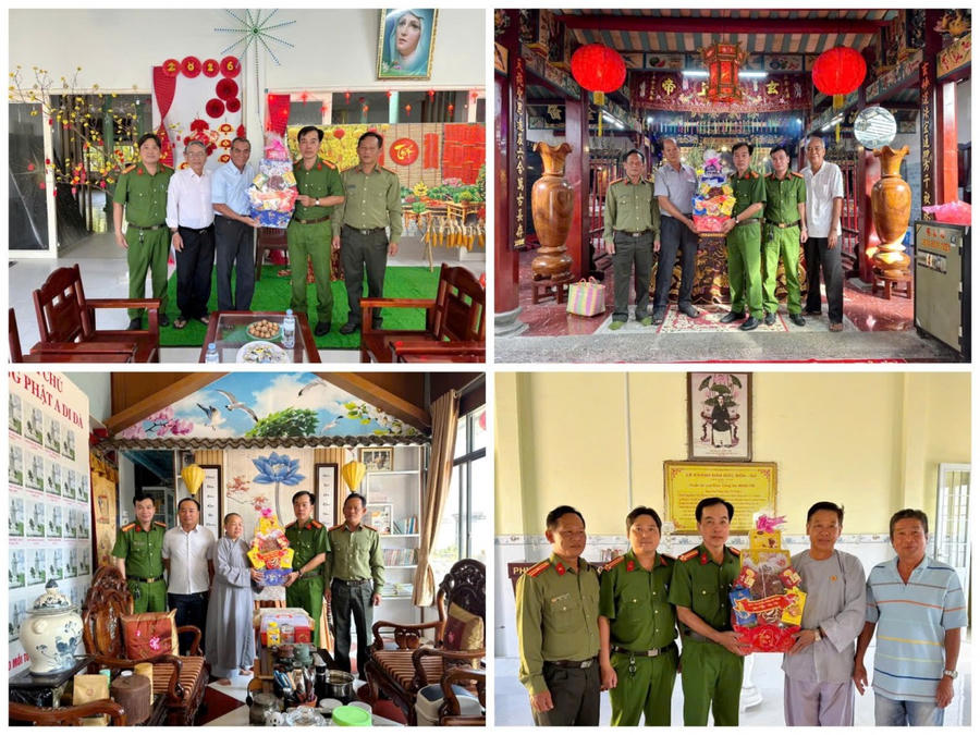 Trung tá Nguyễn Hoàng Danh – Phó Trưởng Công an phường Hiệp Thành cùng cán bộ, chiến sĩ đơn vị thăm, chúc Tết các cơ sở tôn giáo tiêu biểu trên địa bàn phường.