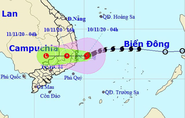 Vị trí và hướng di chuyển của bão số 12. (Ảnh: NCHMF).