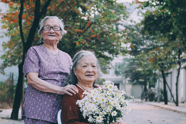 Bộ ảnh đôi bạn già 80 tuổi bên cúc họa mi gây xúc động dân mạng