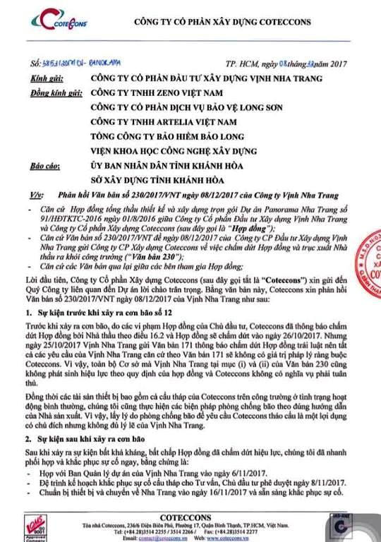 Công văn phản hồi của Coteccons