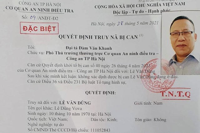 Bị can Lê Văn Dũng bị truy nã.