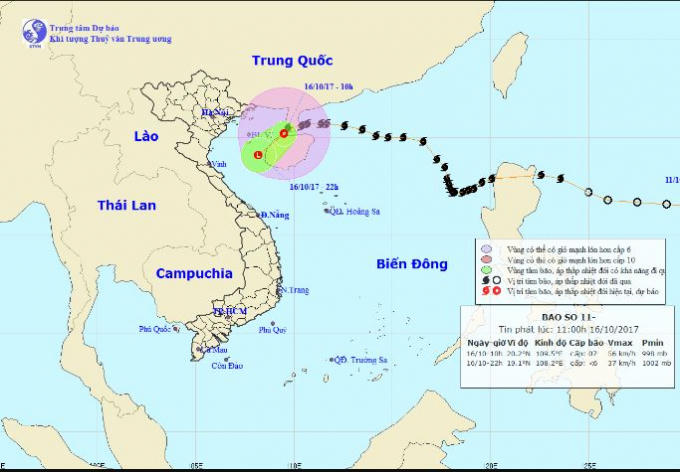 Vị trí, hướng đi của áp thấp nhiệt đới. Ảnh: nchmf.gov.vn