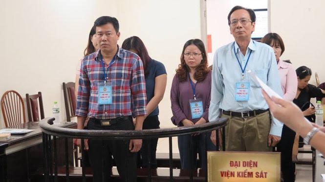 Các bị cáo ở phiên tòa sơ thẩm.