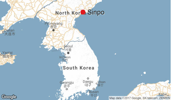 Vụ phóng sáng nay diễn ra gần thành phố Sinpo (Đồ họa: Google/CBC)