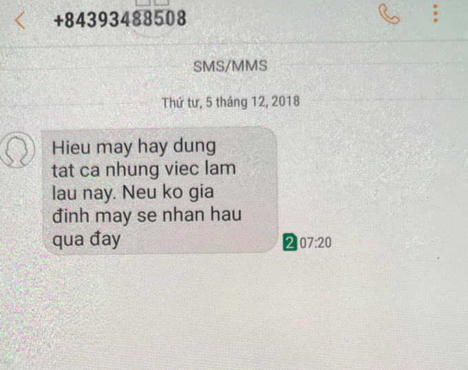 Tin nhắn đe dọa gia đ&igrave;nh Ph&oacute; B&iacute; thư Huyện ủy Nghĩa H&agrave;nh