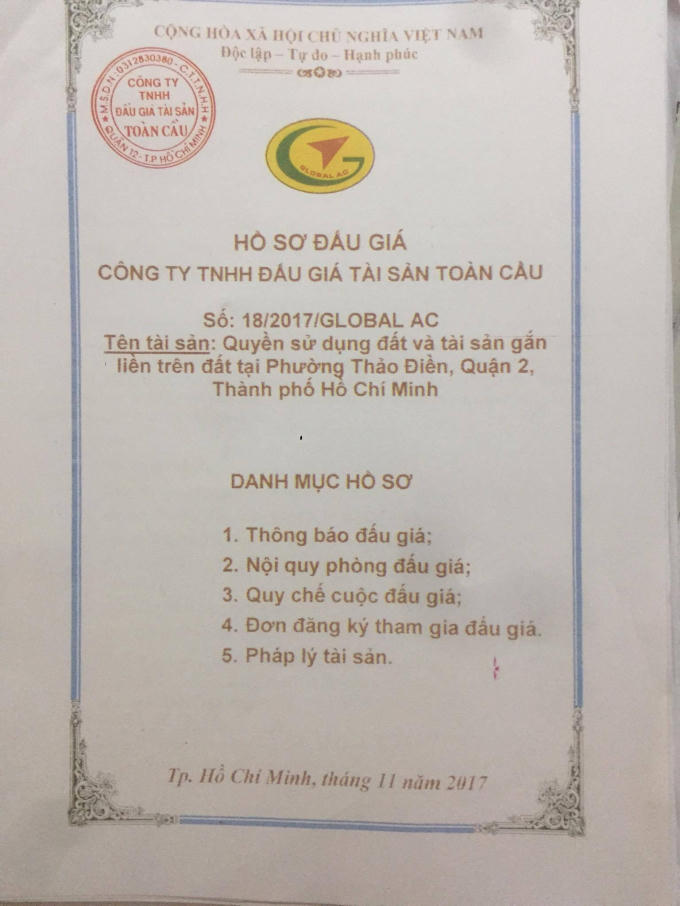 Hồ sơ đấu giá tài sản của Công ty Toàn Cầu.
