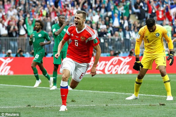 Niềm hạnh phúc của Cheryshev sau khi ghi bàn thắng cho tuyển Nga