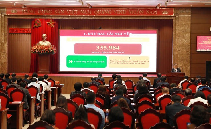 Quang cảnh Hội nghị tại điểm cầu Thành ủy Hà Nội.